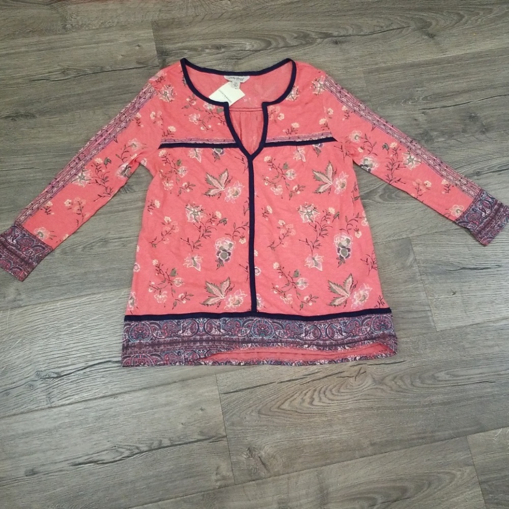 NWT Lucky Brand Floral Border Top